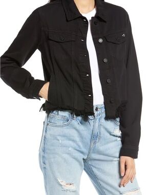 Hidden Black Cropped Frayed-Hem Denim Jacket